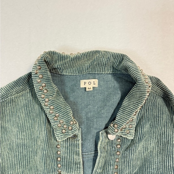 POL Green Corduroy Shacket | Studded Detail | Size M - Picture 3 of 5